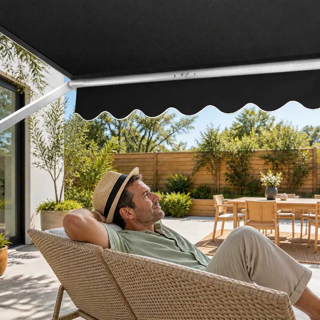 Retractable Awning Grey 1.8x2.1m Outdoor Shade Canopy