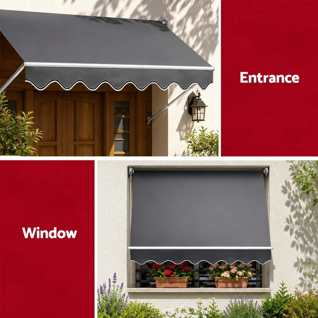 Retractable Awning Grey 1.8x2.1m Outdoor Shade Canopy