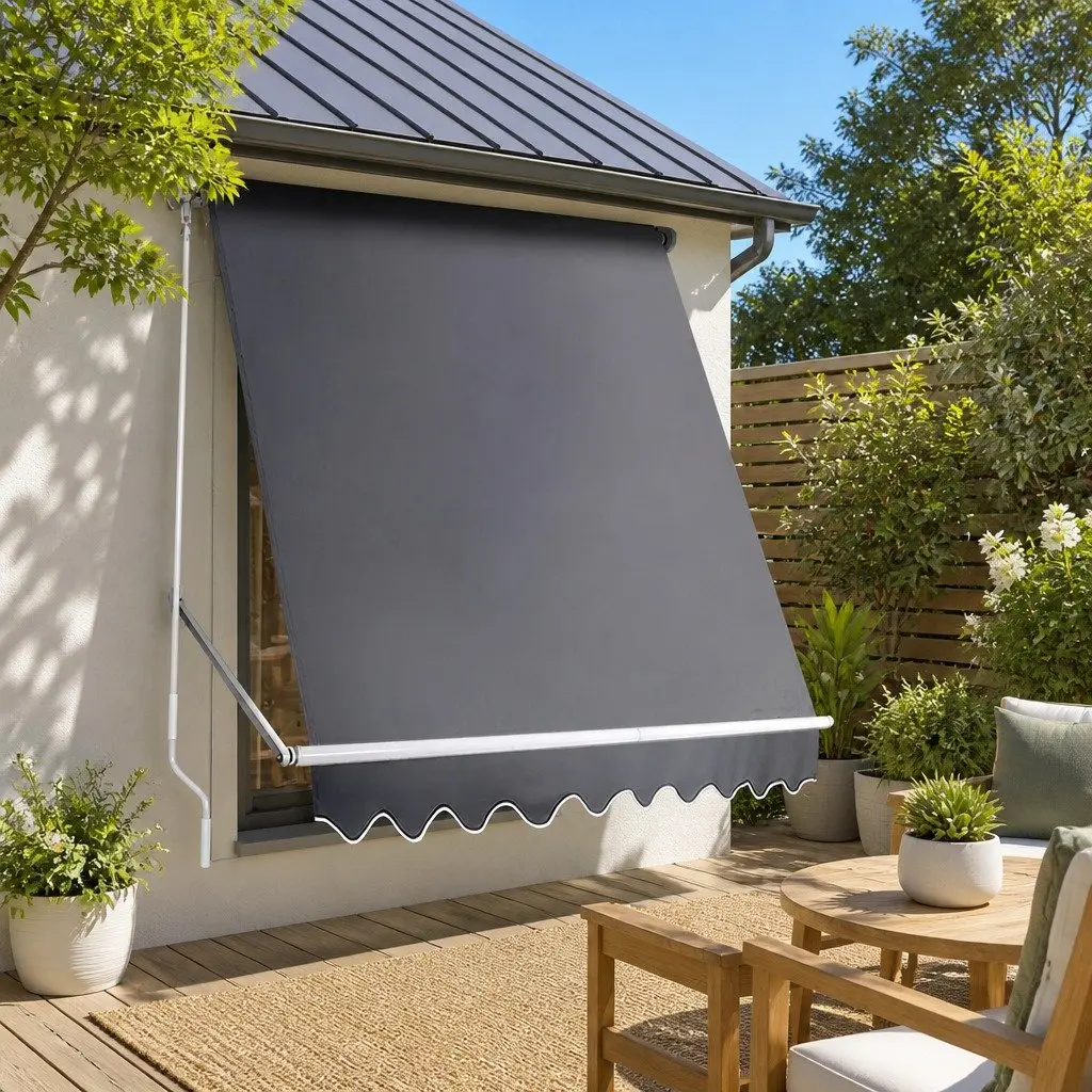 Retractable Awning Grey 1.8x2.1m Outdoor Shade Canopy