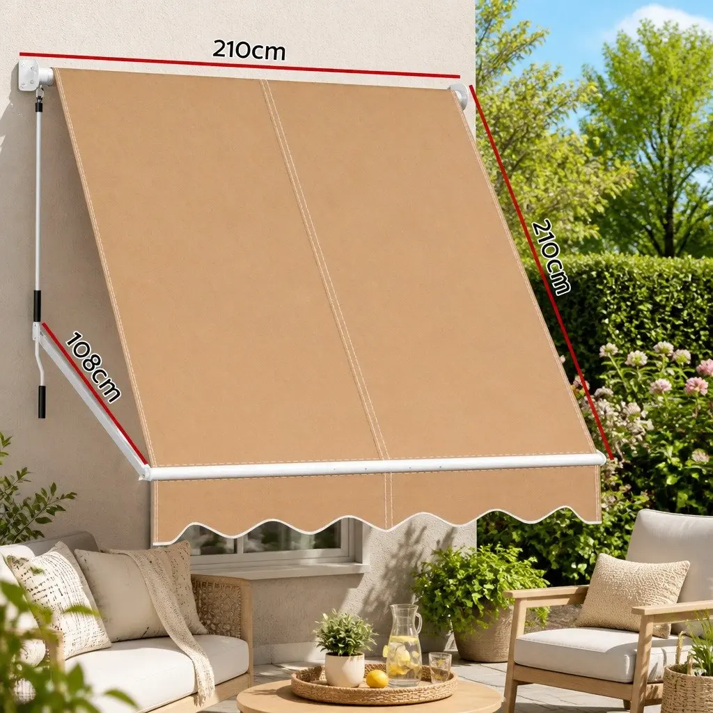 Retractable Pivot Arm Awning Outdoor Shade 2.1 x 2.1M Beige