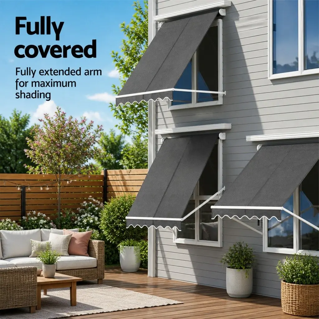 Retractable Pivot Arm Awning UV Resistant Shade 2.1X2.1M Grey