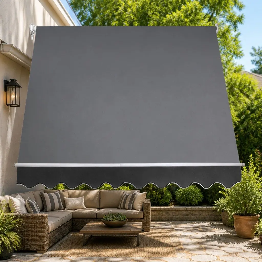 Retractable Pivot Arm Awning Grey 2.4m x 2.1m Outdoor Patio Shade