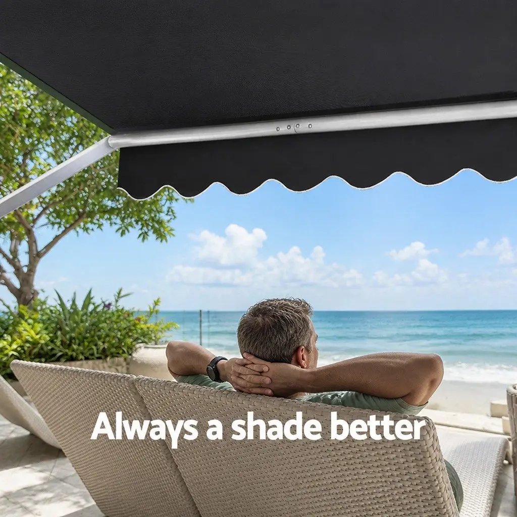 Retractable Pivot Arm Awning Grey 2.4m x 2.1m Outdoor Patio Shade