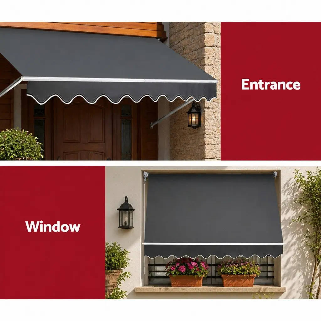 Retractable Pivot Arm Awning Grey 2.4m x 2.1m Outdoor Patio Shade