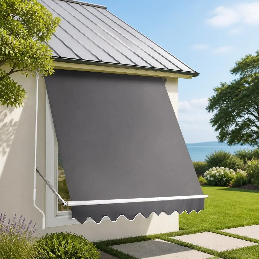 Retractable Pivot Arm Awning Grey 2.4m x 2.1m Outdoor Patio Shade