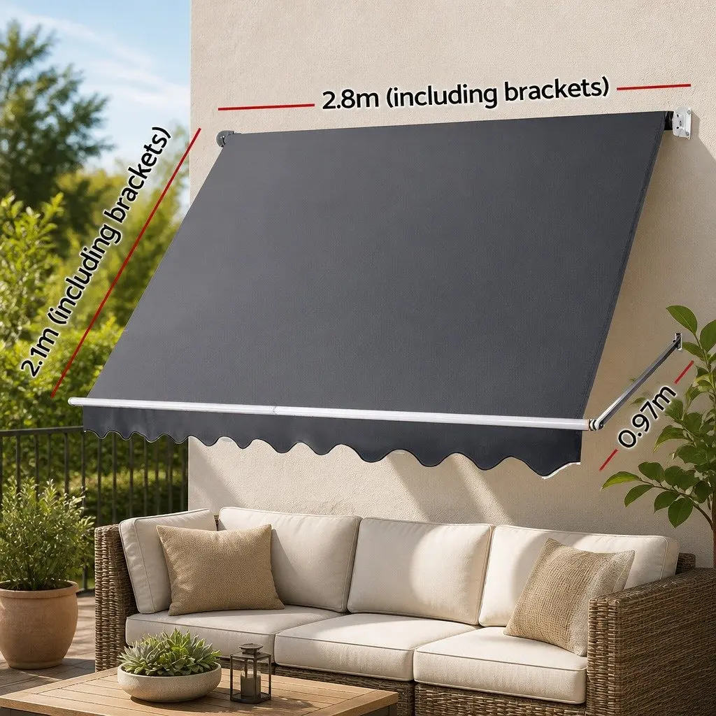 Retractable Pivot Arm Awning Outdoor Shade 2.8X2.1M Grey