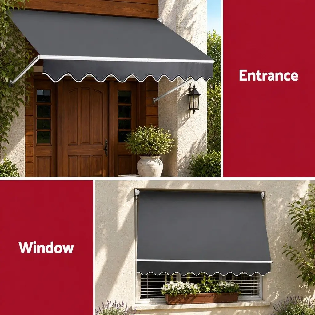 Retractable Pivot Arm Awning Outdoor Shade 2.8X2.1M Grey