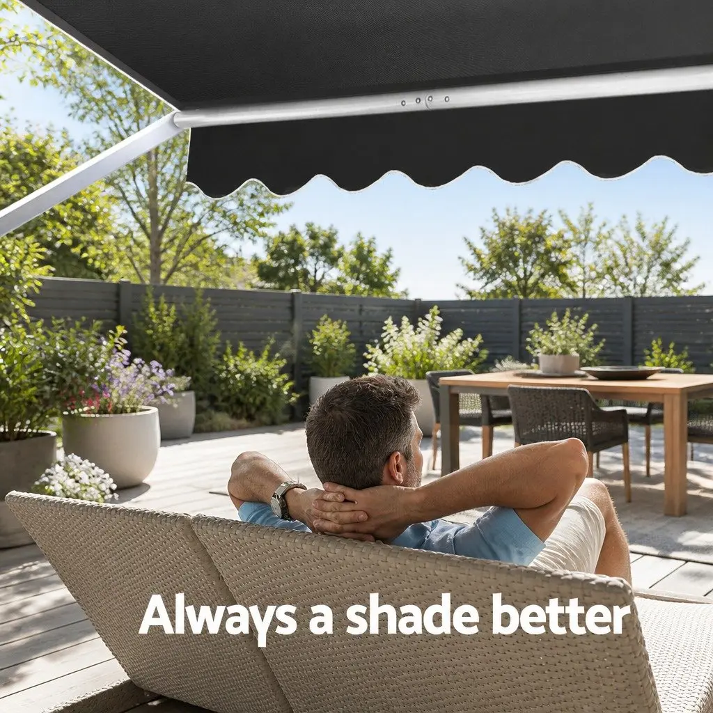 Retractable Pivot Arm Awning Grey 3.1m x 2.1m Outdoor Blinds Window Canopy