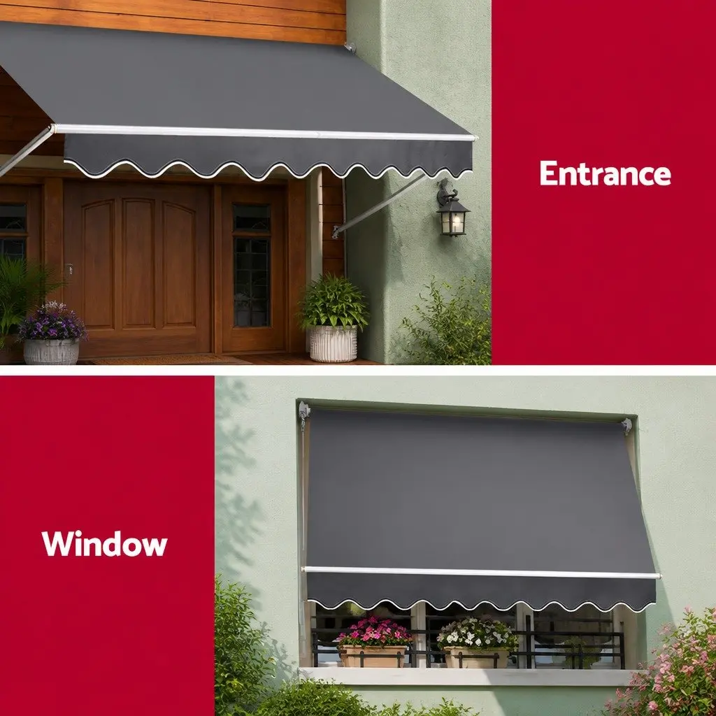 Retractable Pivot Arm Awning Grey 3.1m x 2.1m Outdoor Blinds Window Canopy