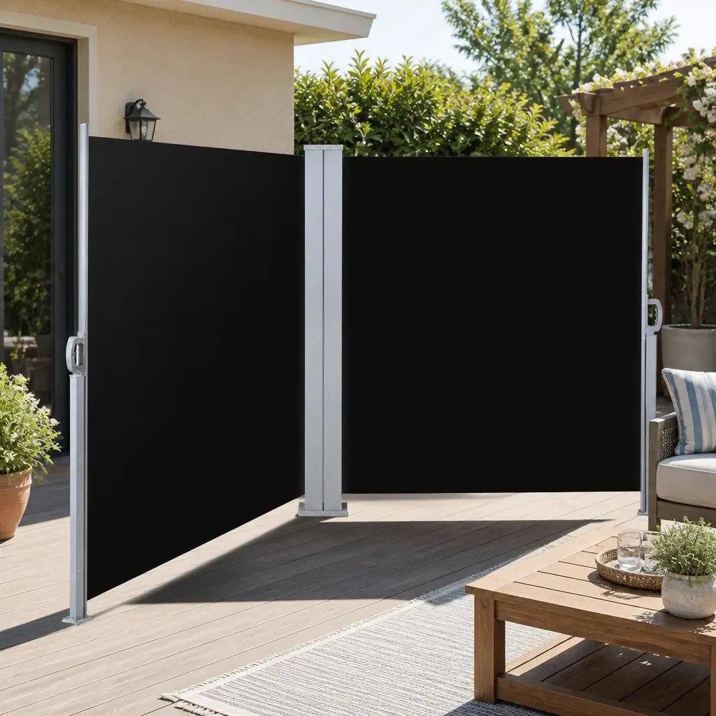 Retractable Side Awning Outdoor Blinds Sun Shade Screen Black 2M x 6M