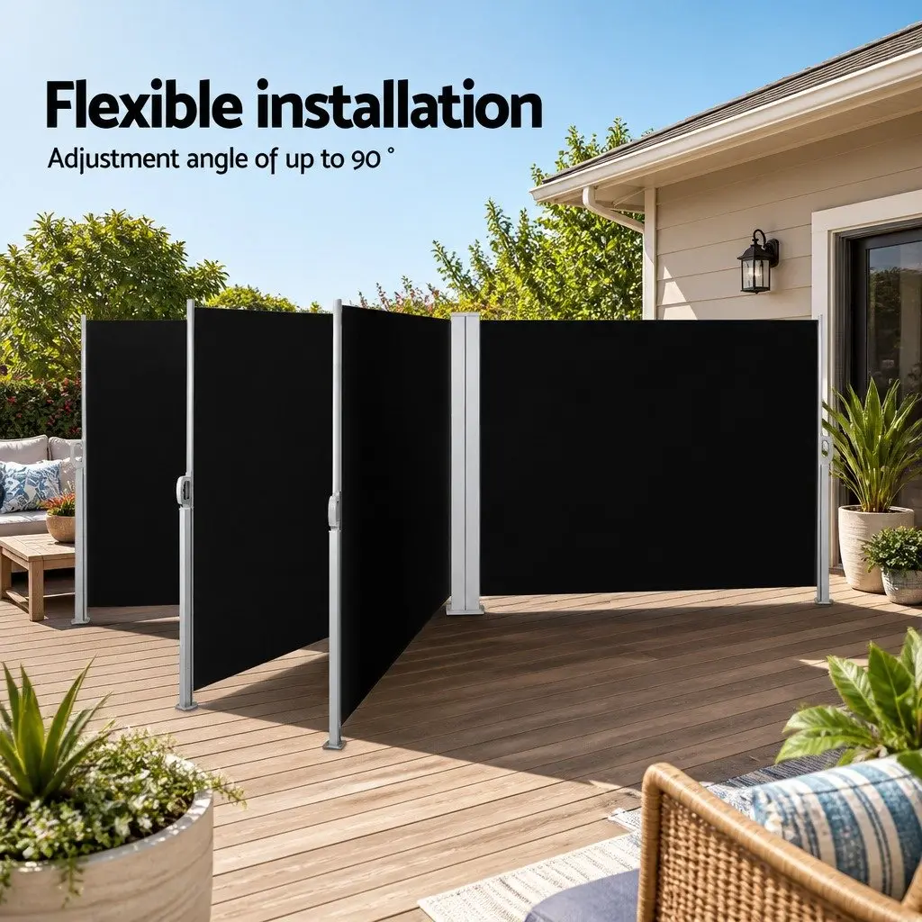 Retractable Side Awning Outdoor Blinds Sun Shade Screen Black 2M x 6M