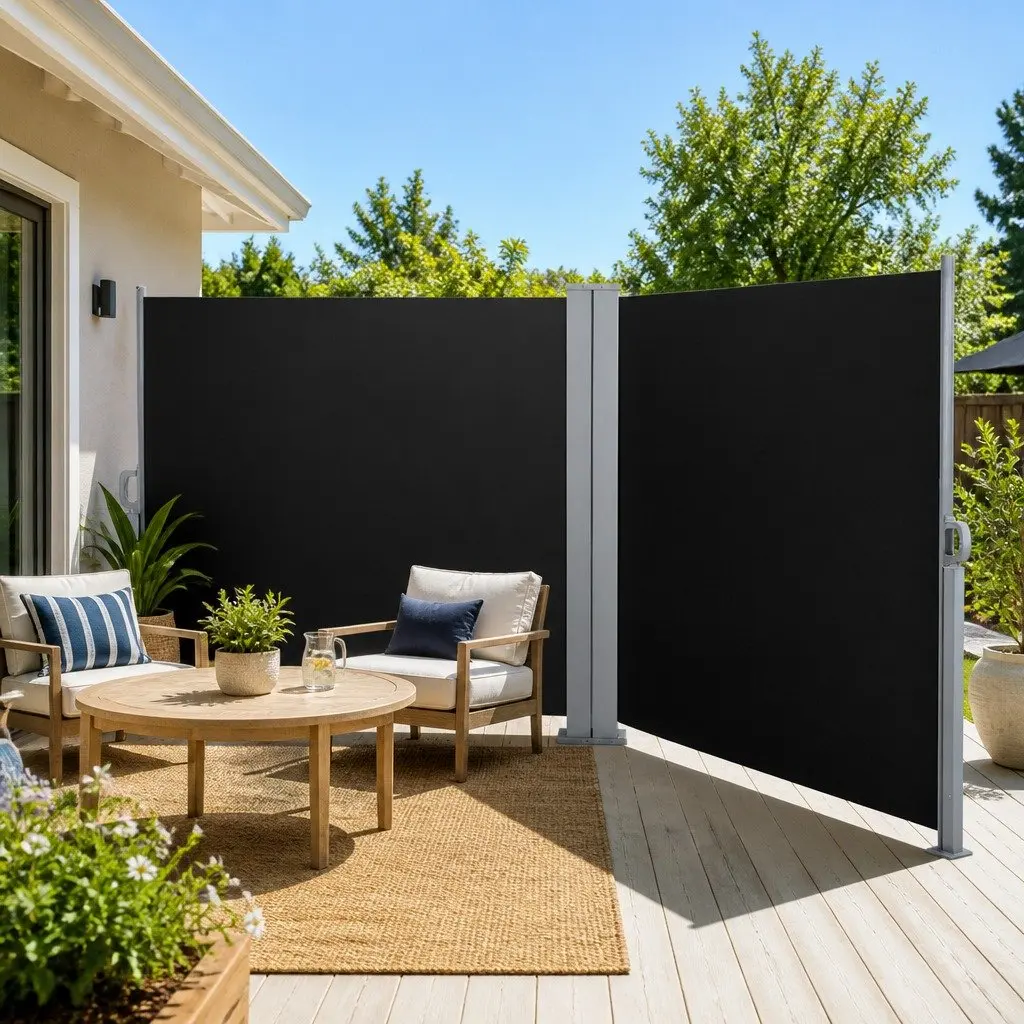 Retractable Side Awning Outdoor Blinds Sun Shade Screen Black 2M x 6M