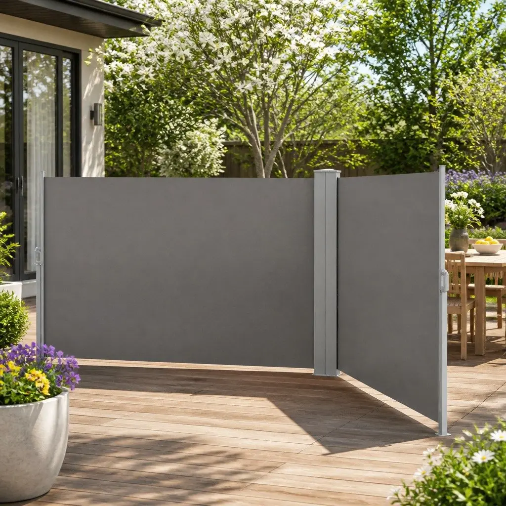 Retractable Side Awning UV and Tear Resistant Polyester 2m x 6m Grey Steel Frame