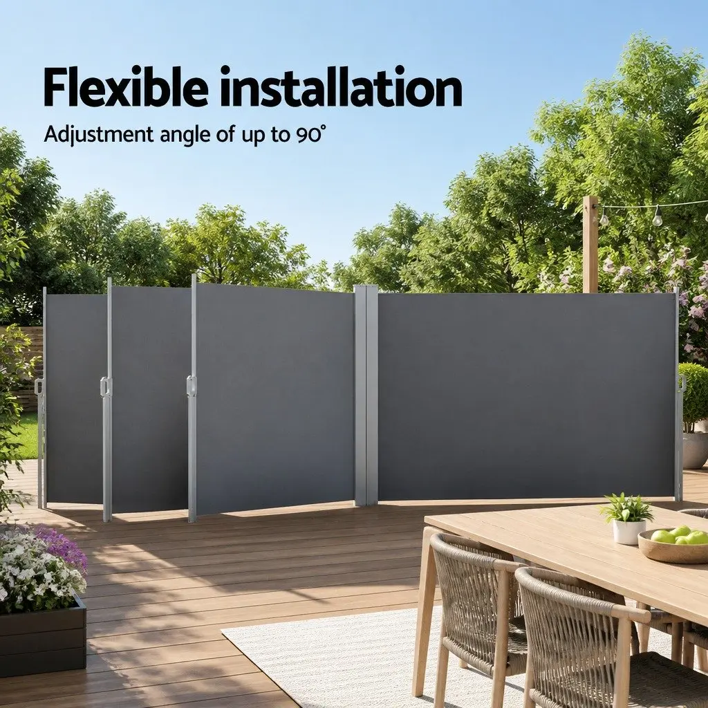 Retractable Side Awning UV and Tear Resistant Polyester 2m x 6m Grey Steel Frame
