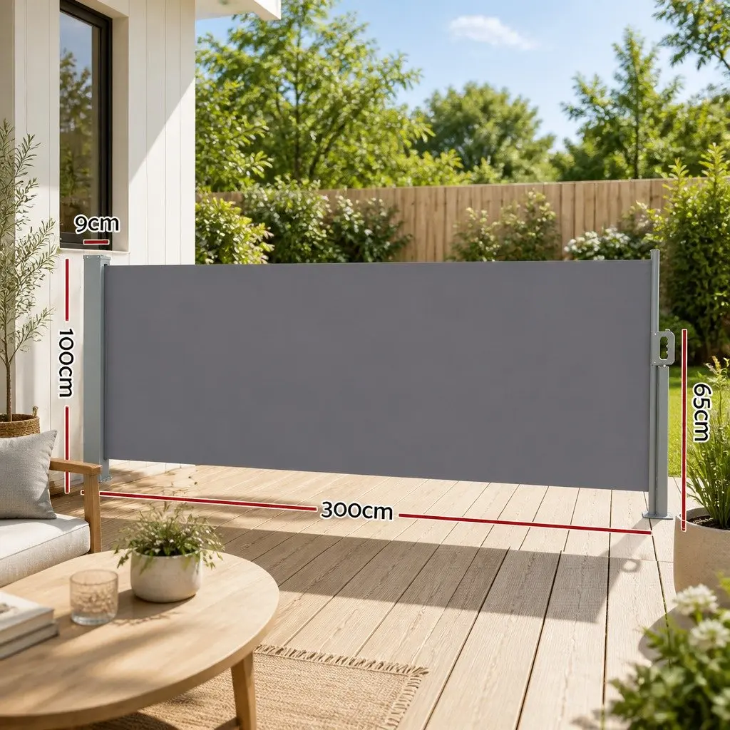 Retractable Side Awning UV Tear Resistant Polyester Fabric 1M x 3M Grey