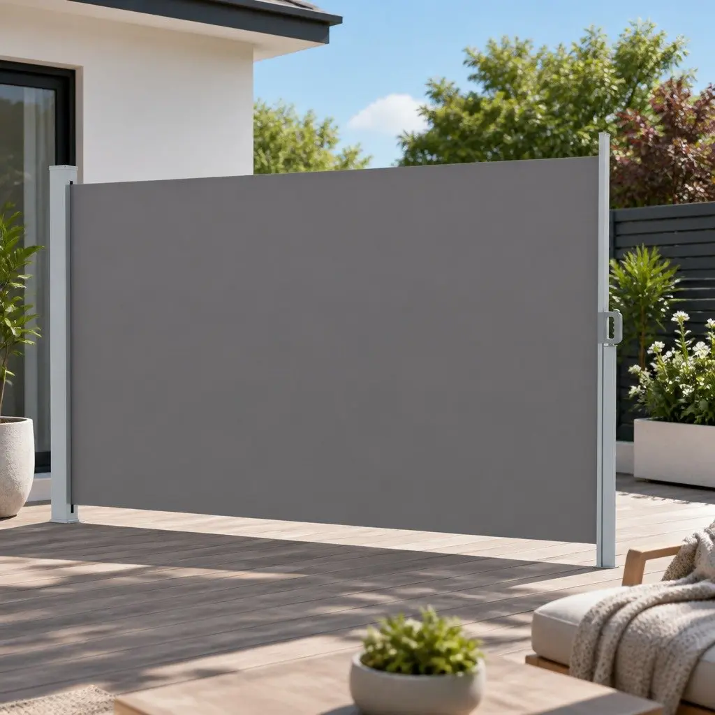 Retractable Side Awning Sun Shade Outdoor Privacy Screen Grey Steel Frame 1.8x3M