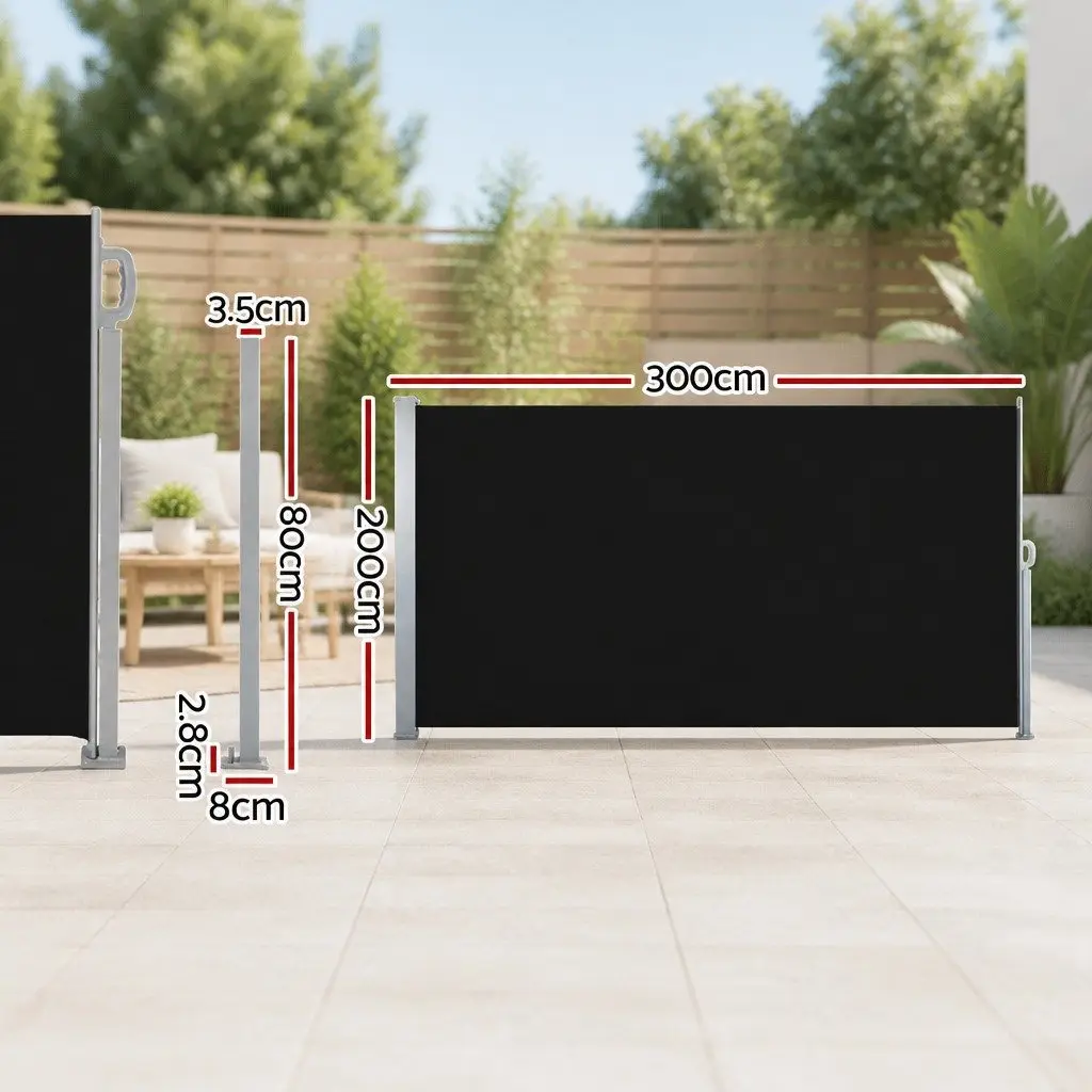 Retractable Side Awning UV Tear Resistant Polyester Fabric 2X3M Black Twin Pack