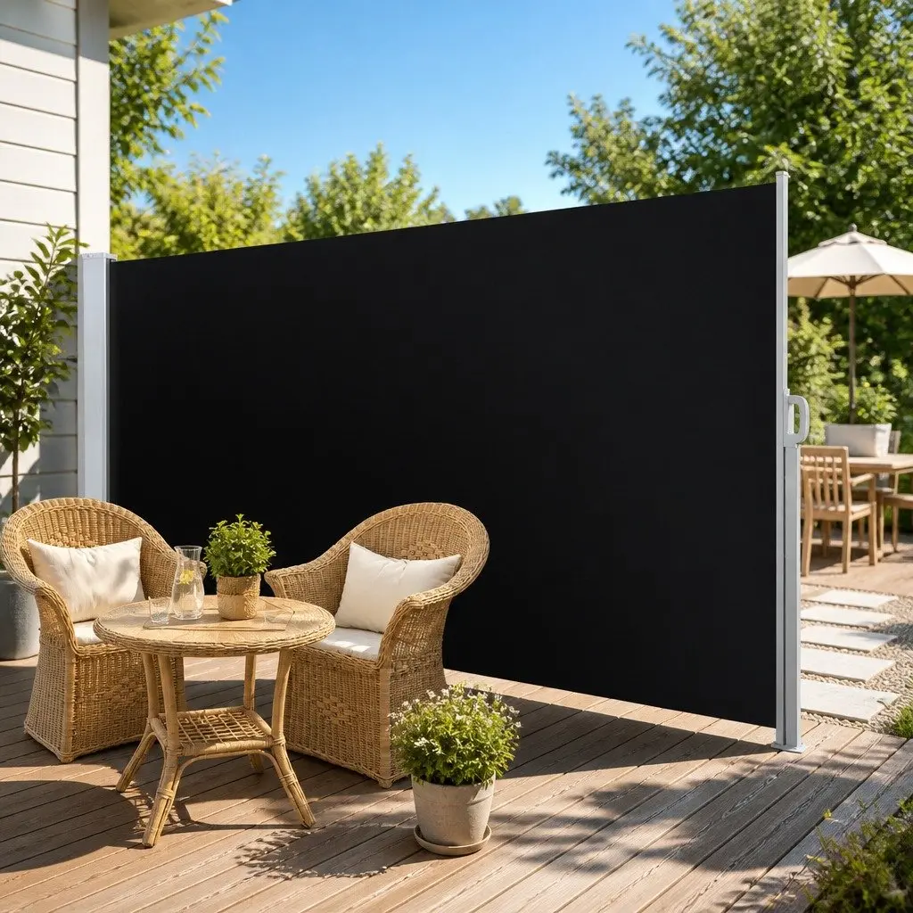 Retractable Side Awning UV Tear Resistant Polyester Fabric 2X3M Black Twin Pack