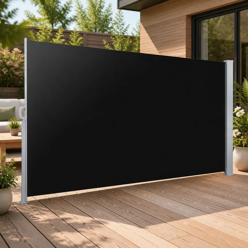 Retractable Privacy Screen Side Awning 2x3m Black Outdoor Shade Curtain