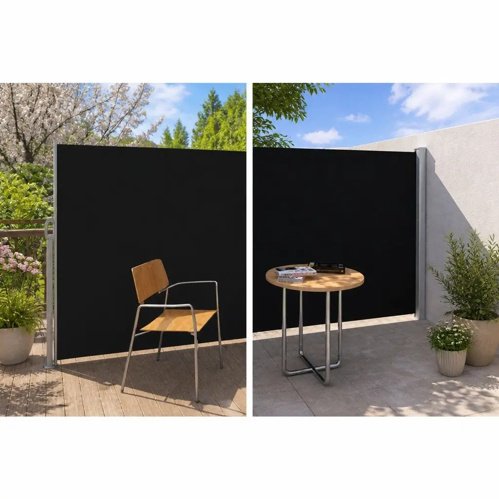 Retractable Privacy Screen Side Awning 2x3m Black Outdoor Shade Curtain