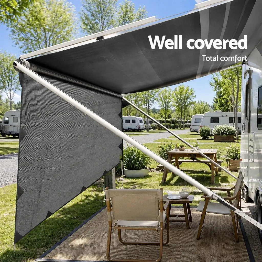Caravan Privacy Screen Roll Out Awning End Wall Side Sun Shade 3.4x1.95M Grey