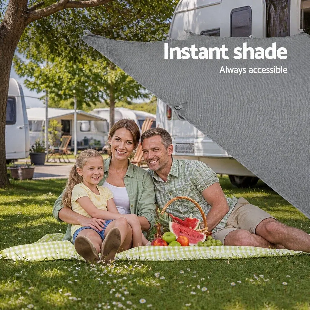 Caravan Privacy Screen Roll Out Awning End Wall Side Sun Shade 3.4x1.95M Grey