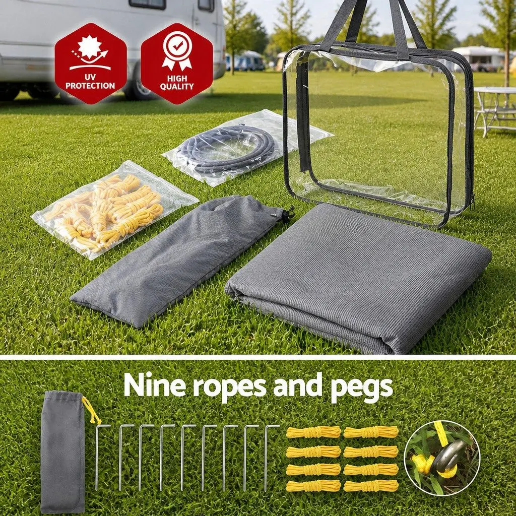 Caravan Privacy Screen Roll Out Awning End Wall Side Sun Shade 3.4x1.95M Grey
