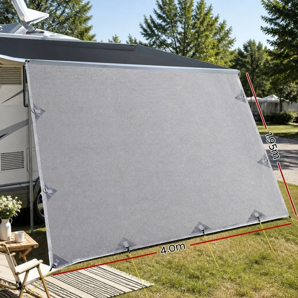 Caravan Awning Privacy Screen Roll Out Sun Shade 4M x 1.95M Grey UV Protected