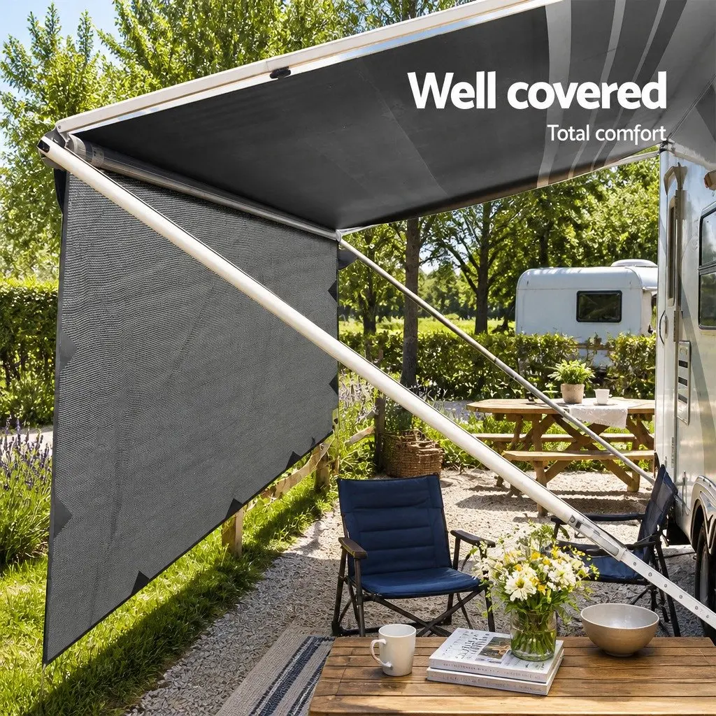 Caravan Awning Privacy Screen Roll Out Sun Shade 4M x 1.95M Grey UV Protected