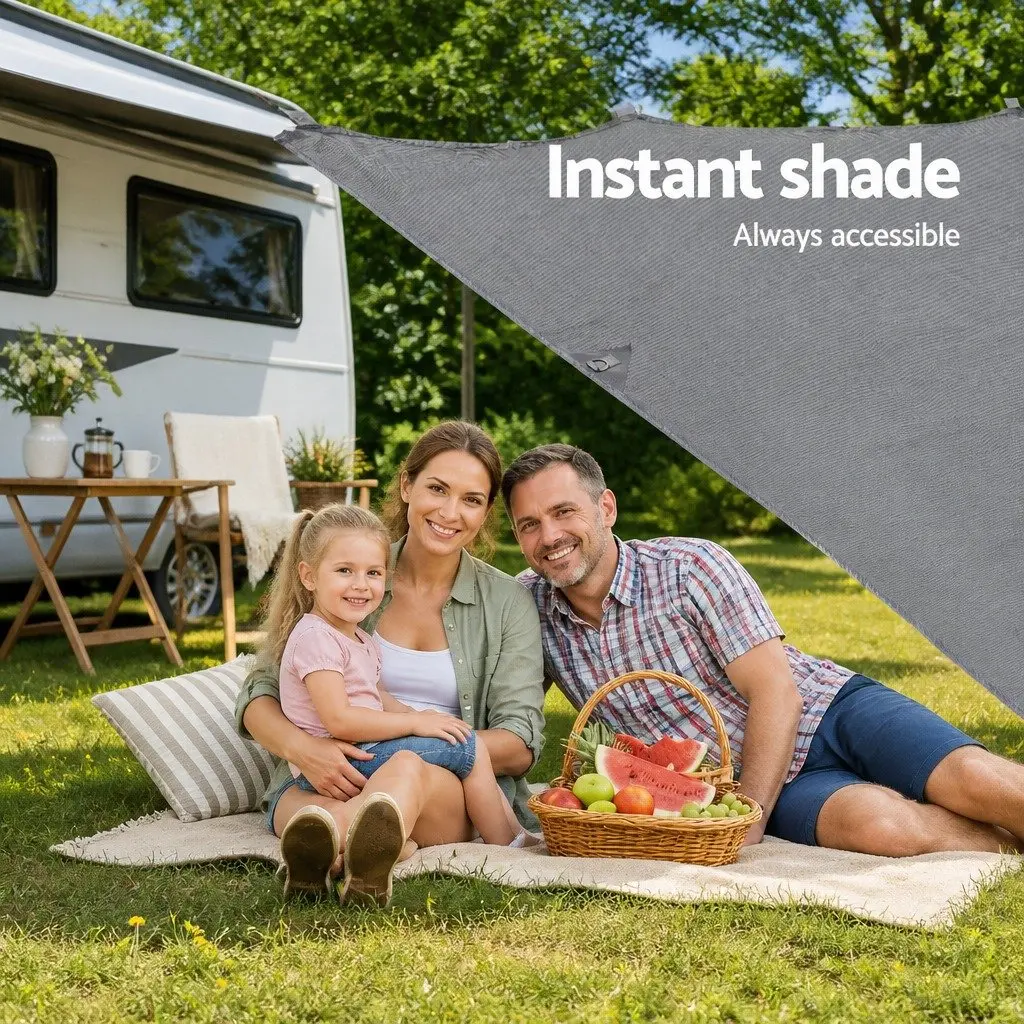 Caravan Awning Privacy Screen Roll Out Sun Shade 4M x 1.95M Grey UV Protected