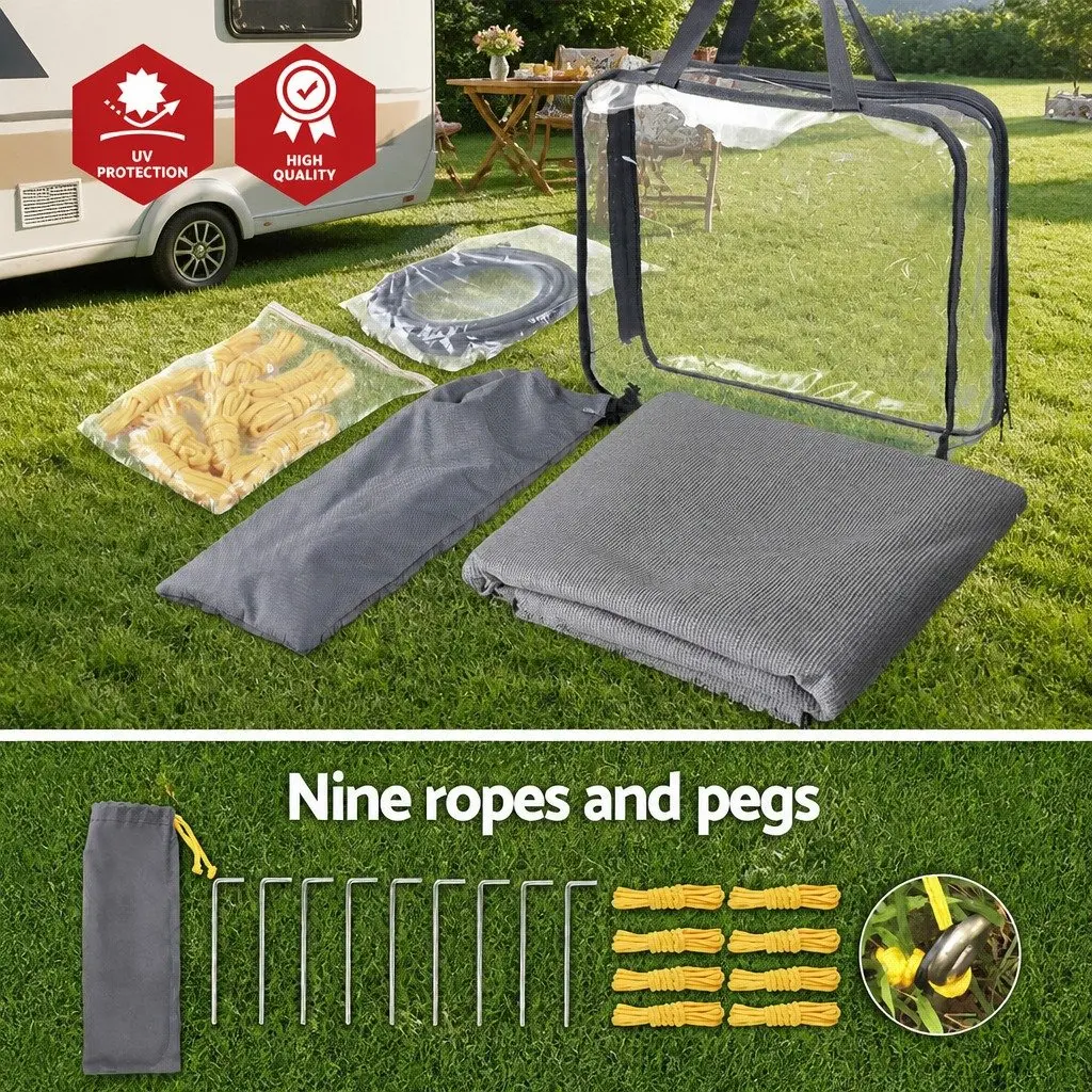 Caravan Awning Privacy Screen Roll Out Sun Shade 4M x 1.95M Grey UV Protected