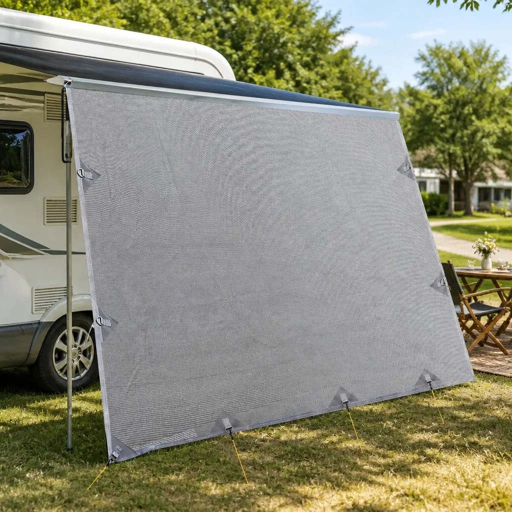 Caravan Awning Privacy Screen Roll Out Sun Shade 4M x 1.95M Grey UV Protected