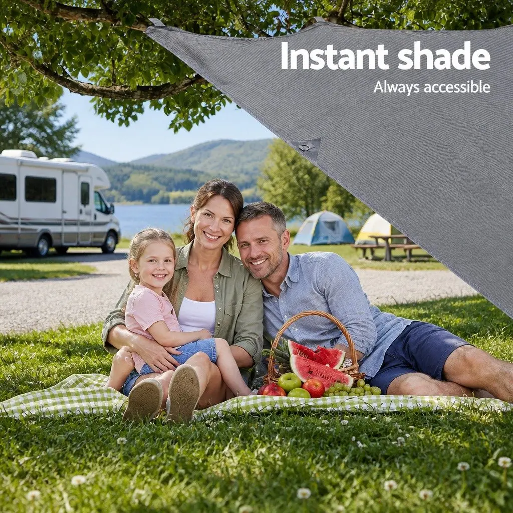 Caravan Privacy Screen UV Protected 4.6x1.95M Roll Out Awning End Wall Side Sun Shade Grey