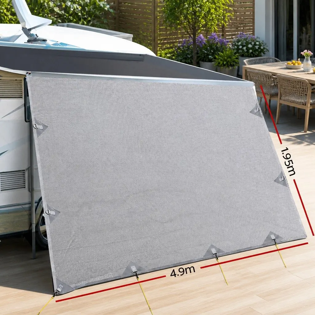 Caravan Privacy Screen End Wall Shade UV Protected 4.9 x 1.95M Grey