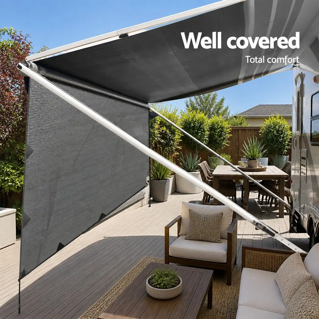 Caravan Privacy Screen End Wall Shade UV Protected 4.9 x 1.95M Grey