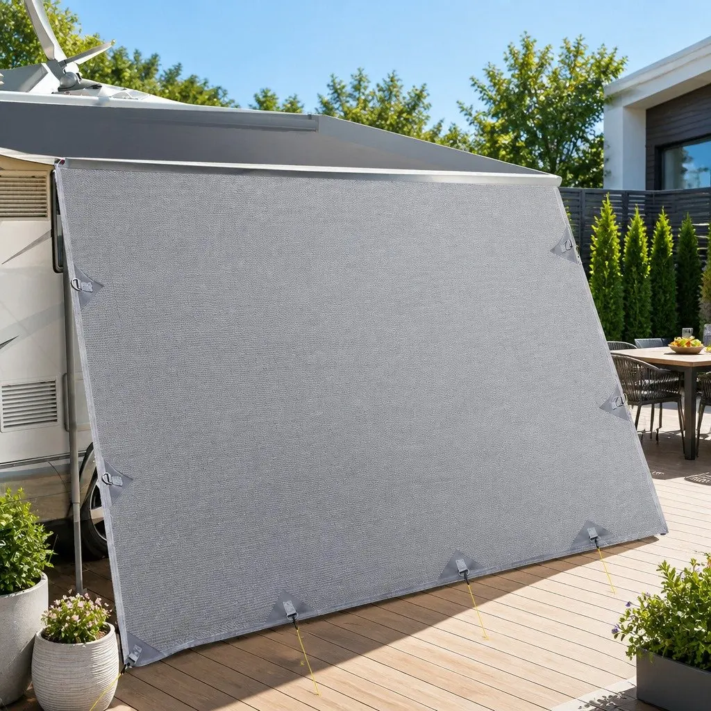Caravan Privacy Screen End Wall Shade UV Protected 4.9 x 1.95M Grey