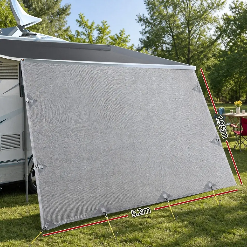 Caravan Privacy Screen Roll Out Awning UV Protected 5.2x1.95M Grey