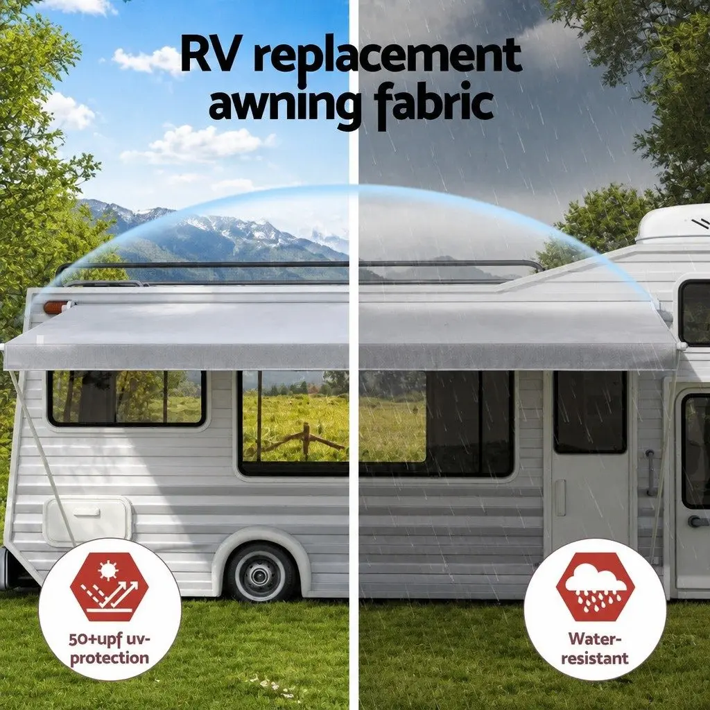 Caravan Awning Replacement Fabric Grey 3.65M x 2.42M Roll Out RV Shelter