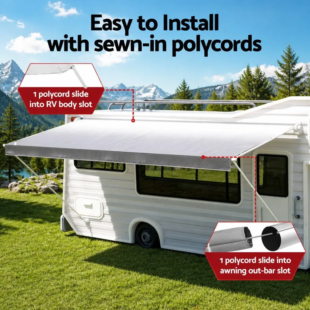 Caravan Awning Replacement Fabric Grey 3.65M x 2.42M Roll Out RV Shelter