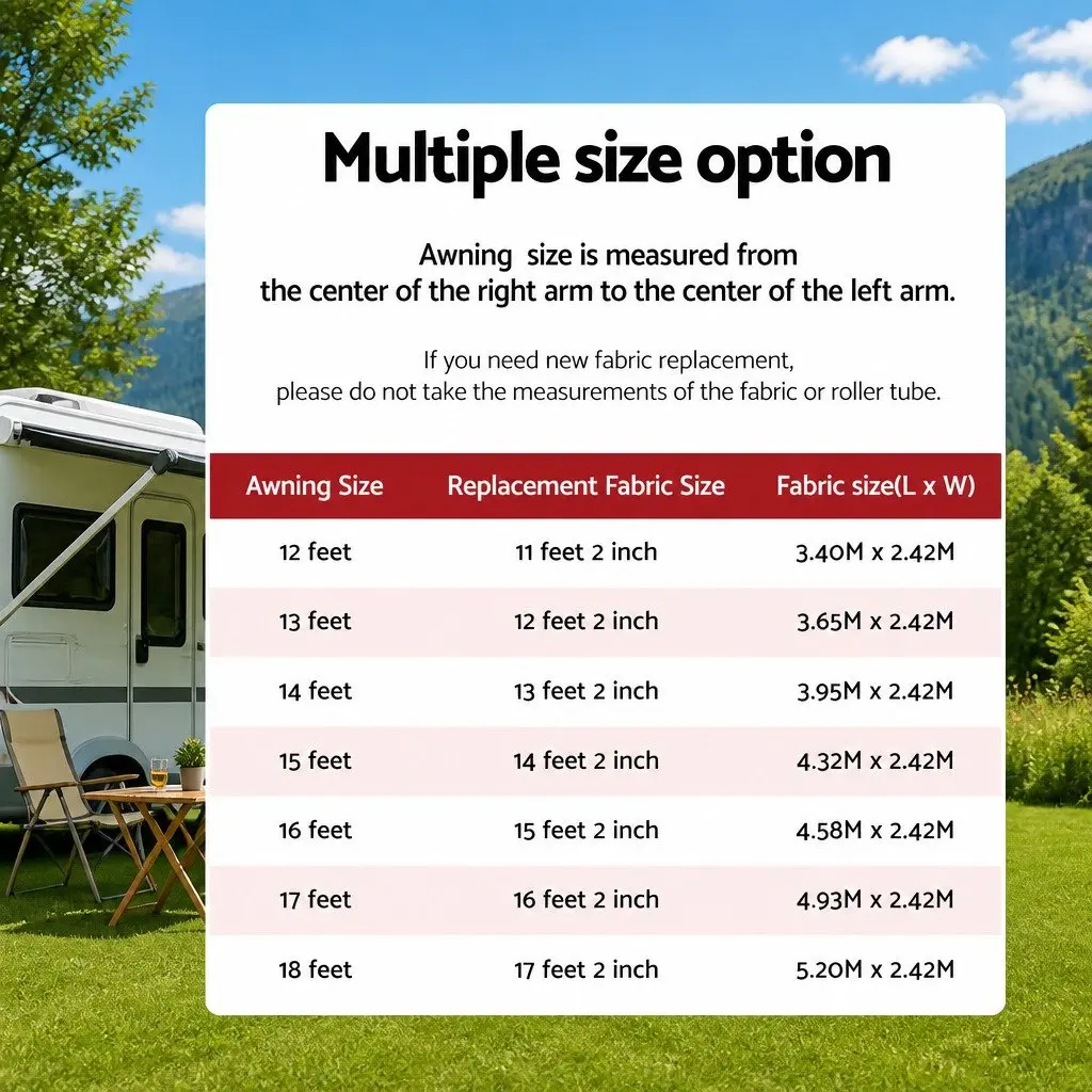 Caravan Awning Replacement Fabric Grey 3.65M x 2.42M Roll Out RV Shelter