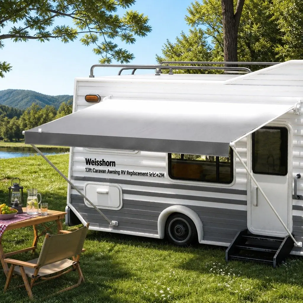 Caravan Awning Replacement Fabric Grey 3.65M x 2.42M Roll Out RV Shelter