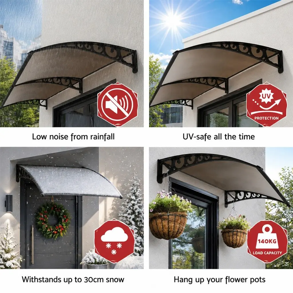 Window Door Awning 1m x 1.2m Outdoor Shade Canopy PC Panel Modern Design
