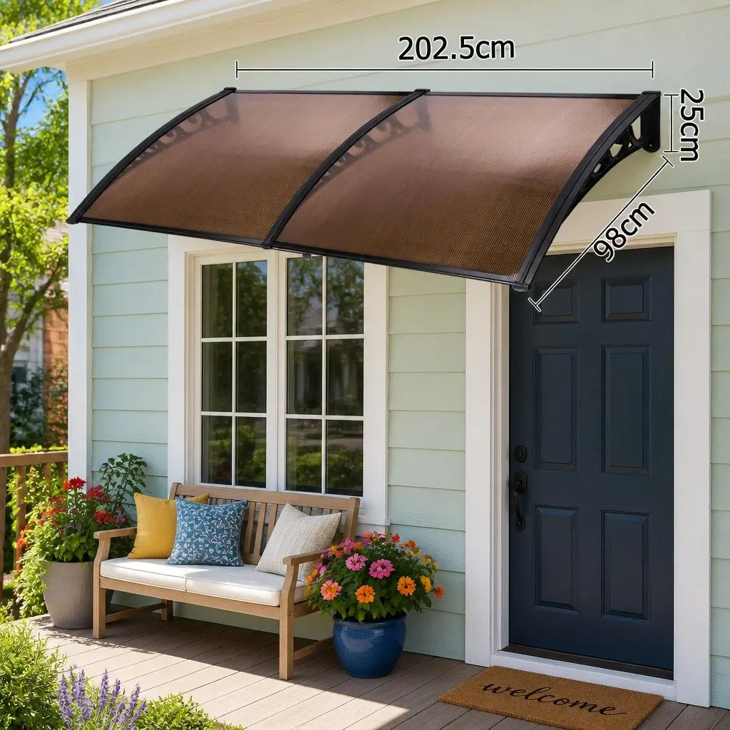 Awning Canopy UV Rain Resistant 1m x 2m Outdoor Shade Cover DIY Installation Brown