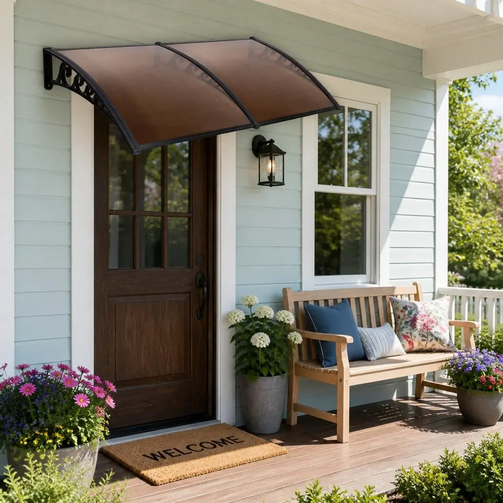 Awning Canopy UV Rain Resistant 1m x 2m Outdoor Shade Cover DIY Installation Brown