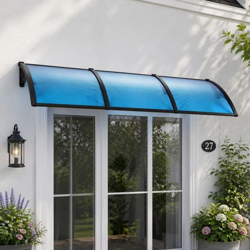 Window Door Awning UV Rain Resistant 1m x 3m Blue PC Panel Canopy