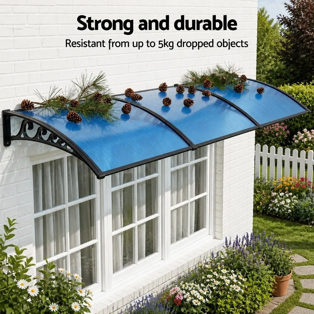 Window Door Awning UV Rain Resistant 1m x 3m Blue PC Panel Canopy