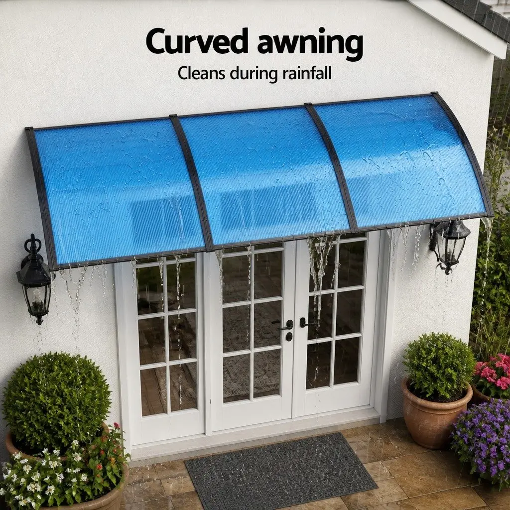 Window Door Awning UV Rain Resistant 1m x 3m Blue PC Panel Canopy