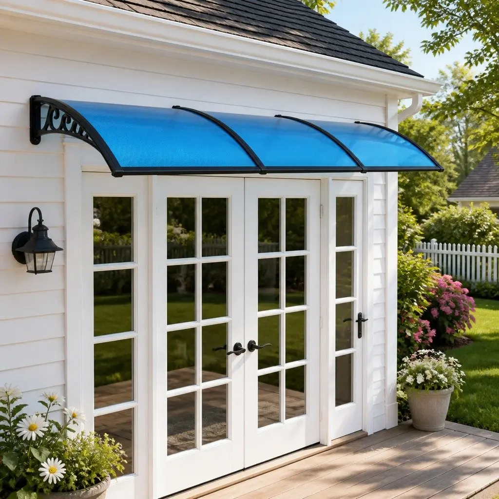Window Door Awning UV Rain Resistant 1m x 3m Blue PC Panel Canopy