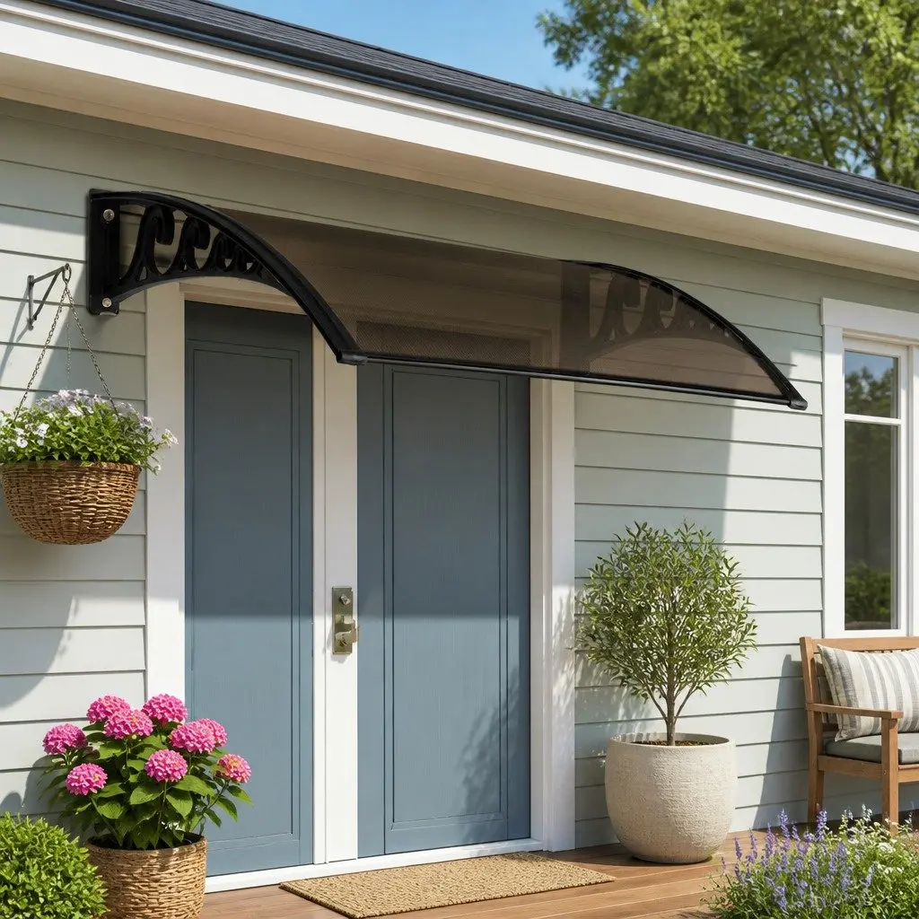Window Door Awning UV and Rain Resistant 1m x 3m Brown Black Polycarbonate Panel Aluminium Bars
