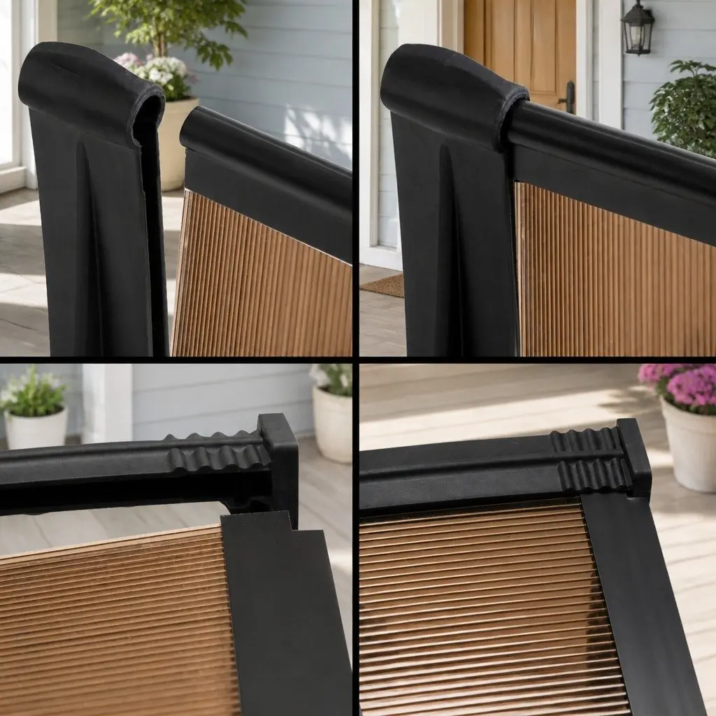 Window Door Awning UV and Rain Resistant 1m x 3m Brown Black Polycarbonate Panel Aluminium Bars